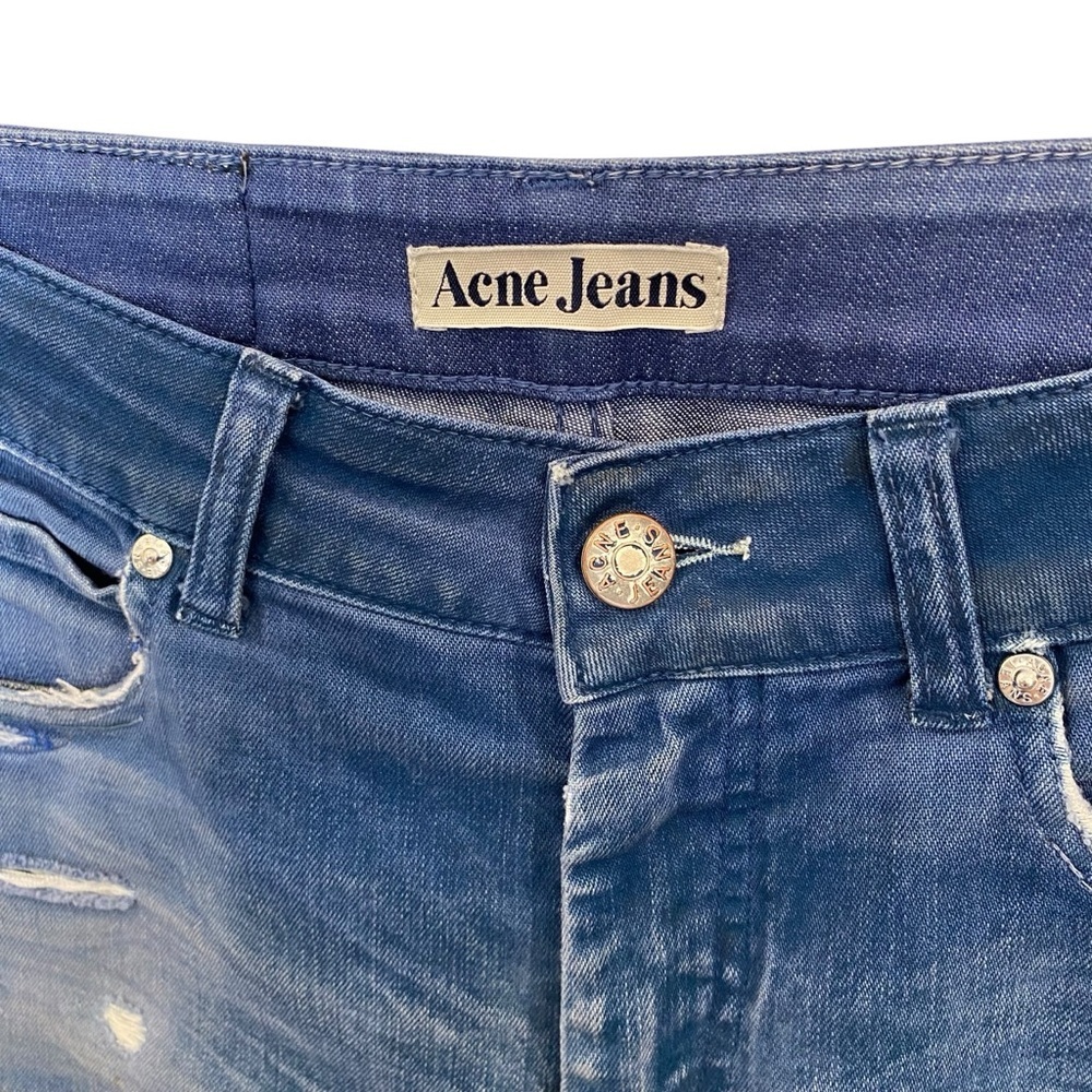 Acne Low Rise Boot Cut Jeans Hex Used Twill Blue - Picture 6 of 7